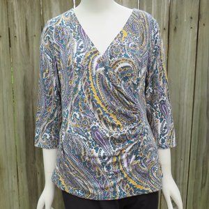 Talbots Teal and Yellow Paisley Top Blouse size L